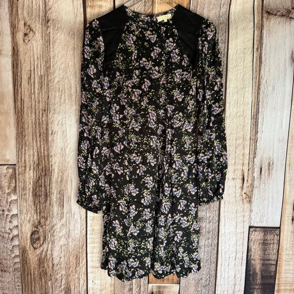 byTiMo Dress Floral Long Sleeve Mini Black Boho Romantic M Cottagecore Chic - Picture 1 of 8